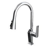 Kitchen Sink Faucet,Kitchen Faucet with LED Digital Temperature Display and Pull Down Sprayer,Brass 3 Function Single Handle Sink Faucet (Chrome)