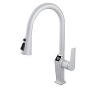 Kitchen Sink Faucet,Kitchen Faucet with LED Digital Temperature Display and Pull Down Sprayer,Brass 3 Function Single Handle Sink Faucet (Chrome)
