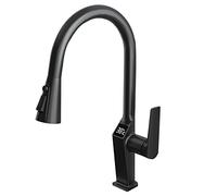 Kitchen Sink Faucet,Kitchen Faucet with LED Digital Temperature Display and Pull Down Sprayer,Brass 3 Function Single Handle Sink Faucet (Chrome)