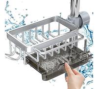 Kitchen Sink Faucet Organizer, Dish Sponge Holder Over Faucet Kitchen Sink Caddy Organize, Multifunction Organizer Rack for 0.7-1.1inch Round Water Pipe (Silver,Left)