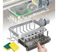 Kitchen Sink Faucet Organizer, Sink Organizer Rack for Kitchen and Bathroom, Sponge Holder with Drip Tray, Dish Sponge Holder Over Faucet, for 0.7-1.1inch Round Water Pipe (Left Silver)