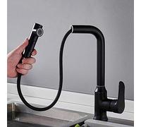 Kitchen Sink Mixer Tap with Pull Down Sprayer,Kitchen Taps Dual Mode Spout Hot And Cold Seven-Shaped Tube Stretch 360° Rotation Brass Kitchen Faucet Black-B