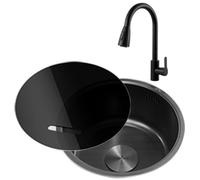 Kitchen Stainless Steel with Angle Valve Water Drainer Cover Inlet Pipe Pull The Faucet(34 * 34CM)