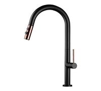 Kitchen Taps with Pull Out Spray Hot and Cold Water 360° Rotation Single Hole Two Modes Brass Telescopic Sink Faucet-Black B