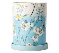 Kitchen Utensil Holder, Ceramic Utensil Holder for Kitchen Counter, Flowers Series Multiple Drain Holes Chopstick Holder with Drain Tray, 4X7 Inch(B)