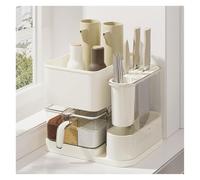 Kitchen Utensil Holder,Utensil Organiser, 3 in 1 Spice Organizer Rack,kitchen utensils Storage Holder with Drain Tray, Seasoning Countertop Storage Shelf Holder, Multi-Function Rack for Knife, fork, c