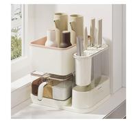 Kitchen Utensil Holder,Utensil Organiser, 3 in 1 Spice Organizer Rack,kitchen utensils Storage Holder with Drain Tray, Seasoning Countertop Storage Shelf Holder, Multi-Function Rack for Knife, fork, c