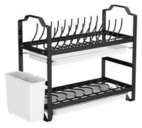 Kitchen Utensil Holder,Utensil Organiser, Dish Drying Rack for Kitchen Counter,2 Tier Rack with Drainboard & Utensil Holders,Space Saving Kitchen Drying Rack,Kitchen Storage Organization for Plates an