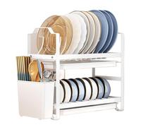 Kitchen Utensil Holder,Utensil Organiser, Dish Drying Rack for Kitchen Counter,2 Tier Rack with Drainboard & Utensil Holders,Space Saving Kitchen Drying Rack,Kitchen Storage Organization for Plates an