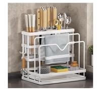 Kitchen Utensil Holder,Utensil Organiser, Flatware Organizer Countertop,Kitchen Storage Organizer with Cutting Coard Rack & Towel Rack,Forks Spoons Knives Chopsticks Rack for Kitchen Storage,Grey(Whit