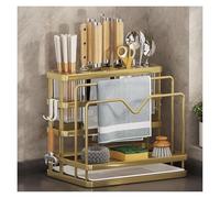 Kitchen Utensil Holder,Utensil Organiser, Flatware Organizer Countertop,Kitchen Storage Organizer with Cutting Coard Rack & Towel Rack,Forks Spoons Knives Chopsticks Rack for Kitchen Storage,Grey(Gold