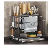 Kitchen Utensil Holder,Utensil Organiser, Flatware Organizer Countertop,Kitchen Storage Organizer with Cutting Coard Rack & Towel Rack,Forks Spoons Knives Chopsticks Rack for Kitchen Storage,Grey(Blac