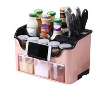 Kitchen Utensil Holder,Utensil Organiser, Kitchen Storage Racks,Multi-Function Spice Box with Spoon,Utensils Organizer with Knives Rack,Countertop Knife Holder,Kitchen Storage Box with Jar,Spoon,Pink(