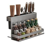 Kitchen Utensil Holder,Utensil Organiser, Wall Mount Spice&Utensil Rack,Kitchen Hanging Storage Shelf for Kitchen Accessories,Multi-Grid Knife Holder,Kitchen Containers for Seasoning Jar,28cm/11in(35.