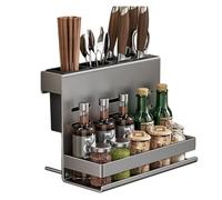 Kitchen Utensil Holder,Utensil Organiser, Wall Mount Spice&Utensil Rack,Kitchen Hanging Storage Shelf for Kitchen Accessories,Multi-Grid Knife Holder,Kitchen Containers for Seasoning Jar,28cm/11in(28c