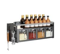 Kitchen Utensil Holder,Utensil Organiser, Wall Mounted Spice Box with Hooks, Kitchen Seasoning Jar for Countertops,Pantry Organiser and Storage Organiser,Household Containers Shelf with Spoons,Grey,40