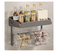 Kitchen Utensil Holder,Utensil Organiser, Wall-mounted Storage Rack,Spice Shelves,Double Layer Organizer,Kitchen Kitchen with 3 Removable Basket for Ginger, Garlic,Chili pepper,42cm/16.5in(30cm/11.8in
