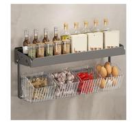Kitchen Utensil Holder,Utensil Organiser, Wall-mounted Storage Rack,Spice Shelves,Double Layer Organizer,Kitchen Kitchen with 3 Removable Basket for Ginger, Garlic,Chili pepper,42cm/16.5in(57cm/22.4in