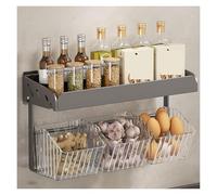 Kitchen Utensil Holder,Utensil Organiser, Wall-mounted Storage Rack,Spice Shelves,Double Layer Organizer,Kitchen Kitchen with 3 Removable Basket for Ginger, Garlic,Chili pepper,42cm/16.5in(42cm/16.5in