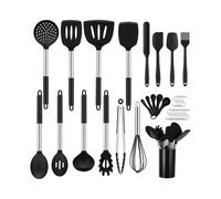 Kitchen Utensils, 17 Pieces Silicone Cookware Kit, Anti-Scratch and Heat Resistant Spatula with 15pcs Hooks Black