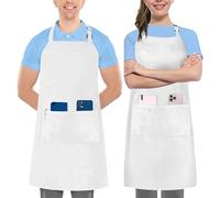 Kitchen Utopia - Set of 2 adjustable apron bibs with 2 pockets, with extra long ties, 81 x 71 cm, (bianco)