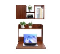 Kitchen Wall Mounted Bookshelf Folding Table for Laundry Room 2-Tier for Small Saving Spaces Floating Desk for Dining Room Study Kitchen(Walnut Color)