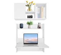 Kitchen Wall Mounted Bookshelf Folding Table for Laundry Room 2-Tier for Small Saving Spaces Floating Desk for Dining Room Study Kitchen Dinner Bar (White)