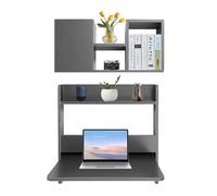 Kitchen Wall Mounted Bookshelf Folding Table for Laundry Room 2-Tier for Small Saving Spaces Floating Desk for Dining Room Study Kitchen Dinner Bar(Grey)