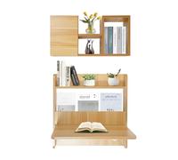 Kitchen Wall Mounted Bookshelf Folding Table for Laundry Room 2-Tier for Small Saving Spaces Floating Desk for Dining Room Study Kitchen(Light Walnut Color)