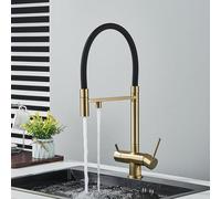 Kitchen Water Filter Faucet Dual Spout Pure Drinking Water Mixer Tap Rotation Water Purification Feature Taps Kitchen Crane,Brushed Gold A