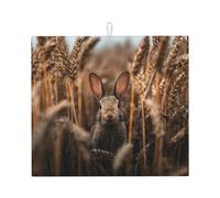Kitchen YTUOPWE - Tappetino scolapiatti per cucina, motivo: coniglietto nel campo di grano, ultra assorbente, reversibile ed elegante
