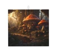 Kitchen YTUOPWE - Tappetino scolapiatti ultra assorbente, reversibile ed elegante, motivo: Mushroom World Picture
