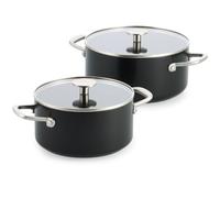 KitchenAid Advanced Forged Aluminium Set di 2 Casseruole con Coperchi, 20 cm/3,11 L e 24 cm/4,91 L, Batteria da Cucina 4 Pezzi, Antiaderente Ceramico Senza PFAS, Induzione, Nero