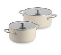 KitchenAid Advanced Forged Aluminium Set di 2 Casseruole con Coperchi, 20 cm/3,11 L e 24 cm/4,91 L, Batteria da Cucina 4 Pezzi, Antiaderente Ceramico Senza PFAS, Induzione, Crema