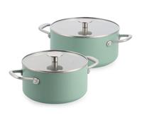 KitchenAid Advanced Forged Aluminium Set di 2 Casseruole con Coperchi, 20 cm/3,11 L e 24 cm/4,91 L, Batteria da Cucina 4 Pezzi, Antiaderente Ceramico Senza PFAS, Induzione, Verde