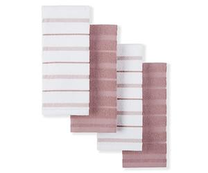 KitchenAid Albany - Set di 4 strofinacci da cucina, rosa secca, bianco, 40,6 x 66 cm
