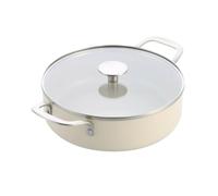 KitchenAid Aluminium Tegame Ceramica Antiaderente con Coperchio Vetro e Manico Ausiliario, 24 cm/3,1 L, Senza PFAS, Induzione, Manico Acciaio Inox, Forno, Lavastoviglie, Crema
