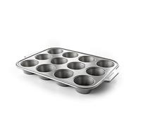 KitchenAid Bakeware - Vassoio antiaderente per 12 muffin, in acciaio alluminato, senza PFA, adatto al forno, lavabile in lavastoviglie, grigio