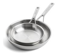 KitchenAid MultiPly 3PLY Set di Padelle 2 Pezzi in Acciaio Inox Senza PFAS, 20 cm e 28 cm, Triply, Multiclad, Induzione, Forno fino a 220°C, Lavabile in Lavastoviglie, Argento