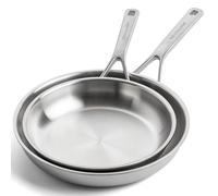 KitchenAid MultiPly 3PLY Set di Padelle 2 Pezzi in Acciaio Inox Senza PFAS, 24 cm e 28 cm, Triply, Multiclad, Induzione, Forno fino a 220°C, Lavabile in Lavastoviglie, Argento