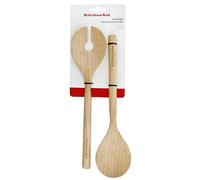KitchenAid KQG607OHBBE Posate da Insalata, forchetta e Cucchiaio in bambù, 30 cm, Wood, Legno di ciliegio