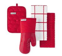 KitchenAid Quilted Cotton Terry Cloth Oven Mitt, Pot Holder Set di Asciugamani da Cucina, Guanto da Forno e presina, Cotone e Poliestere, Rosso Passione