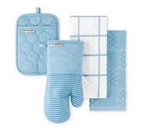 KitchenAid Quilted Cotton Terry Cloth Oven Mitt, Pot Holder Set di Asciugamani da Cucina, Guanto da Forno e presina, Cotone e Poliestere, Velluto Blu