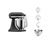 KitchenAid Robot da cucina I Artisan I Processore per alimenti inclinabile, impastatrice con 2 ciotole e 3 accessori in acciaio inox, 4,8 l, nero
