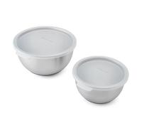 KitchenAid - Set di 2 ciotole con coperchio, in acciaio inox, impilabili, base antiscivolo, ideali per impasti, preparazione e conservazione di alimenti, resistenti e facili da pulire, 17,5 e 22 cm