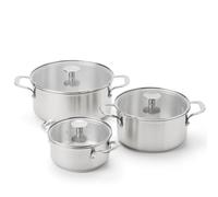 KitchenAid Stainless Steel Sheet - Set di 3 pentole in acciaio inox, 16 cm/20 cm/24 cm, adatte a piani cottura a induzione, adatte al forno, lavabili in lavastoviglie, colore: Argento