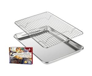 KITCHENATICS Set Teglia e Griglia di Raffreddamento: Vassoio da Forno per Cuocere e Arrostire + Griglia per Raffreddare gli Alimenti - Acciaio Inossidabile - Dimensioni 24,4 x 33,02 CM