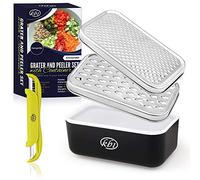 KitchenBe1 - Grattugia Formaggio Manuale, Scatola con Coperchio e Pelapatate,Scatola per Conservazione Cibo con Piedini Protettivi in Silicone,Perfetta per gli Amanti della Verdura e della Frutta,Nera