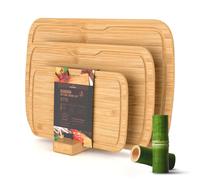 KitchenBoss Bambù Tagliere Legno con Scanalatura, Set di 3 Tagliere da Cucina38x