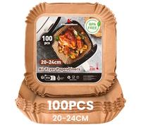 KitchenBoss Carta Forno Per Friggitrice Ad Aria: 100 Pezzi Contenitori Fogli Per Friggitrice Ad Aria Quadrata 20-24cm, Antiaderente Usa e Getta Carta Pergamena per Air Fryer Forno Padelle Microonde